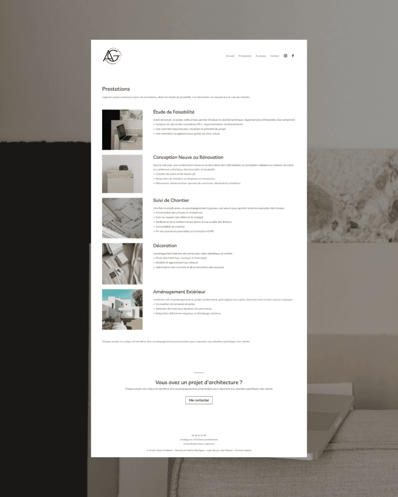 Page service du site portfolio amélia gazzo architecte