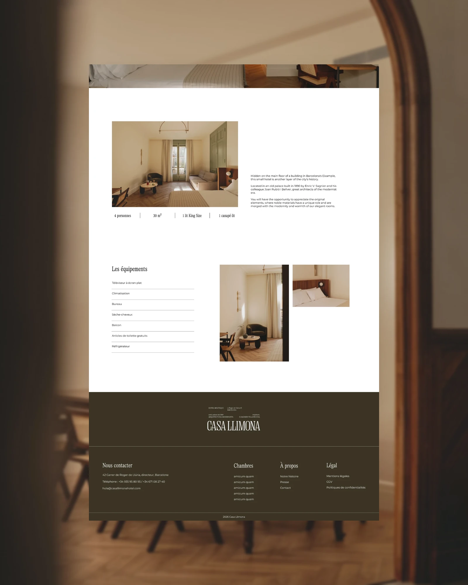 La page d'une chambre de Casa Llimona en entier : description, équipements et photos, jusqu'au pied de page